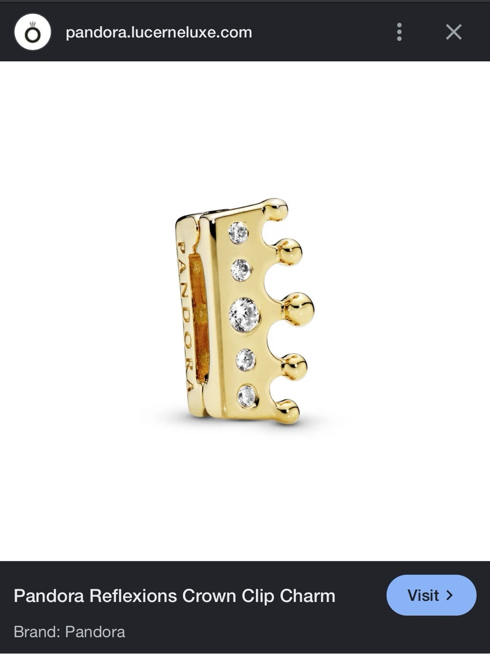 Pandora Reflexion Gold Crown Clip Charm with CZ Crystal